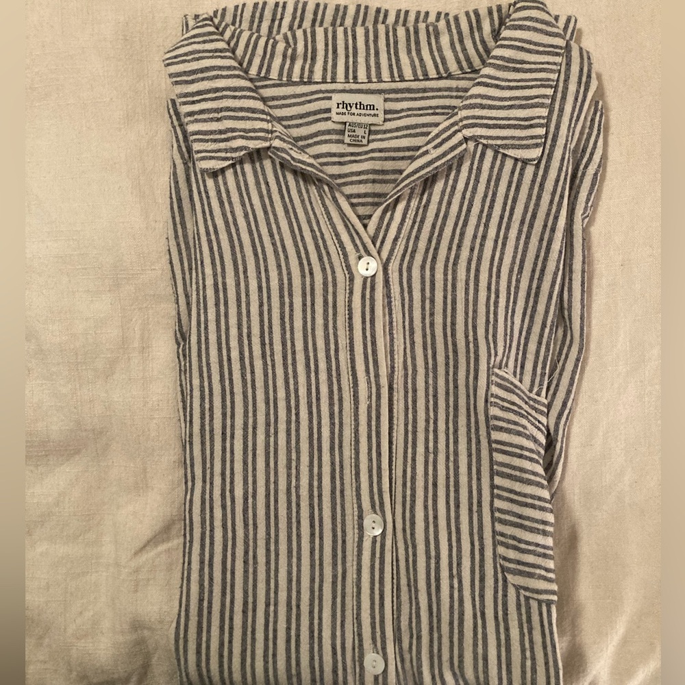 Rhythm Striped Collared Button Shirt - Navy & Cream